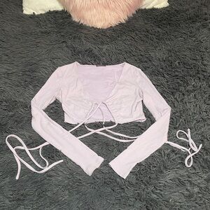 White Fox Boutique Lilac Front Tie Long Sleeve Crop
